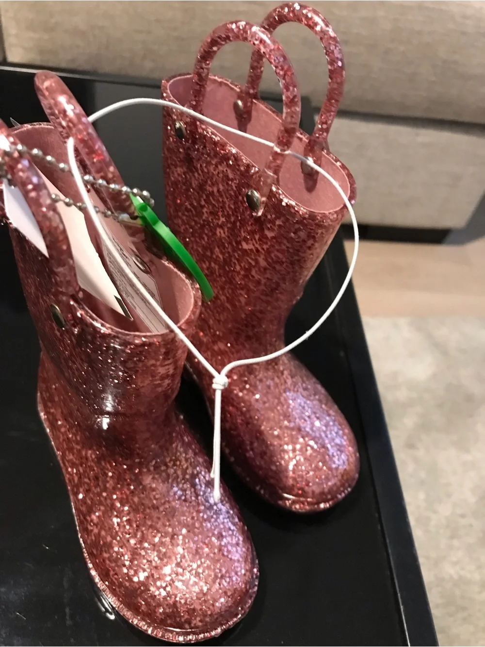 NWOT-Western Chief Pink Glitter Kids Rain Boot with Pull Handles